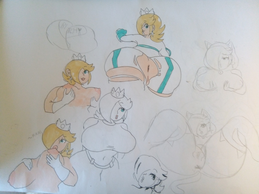 1girls anus ass blonde_hair breast_sucking breasts butt cat cat_ears cat_rosalina cat_tail clothing crown cyan_eyes earrings female female_only gloves hair_over_one_eye half-closed_eyes holding_breasts lips lipstick looking_at_viewer looking_back lying_on_back mario_(series) mario_kart meow_fuck midriff multiple_views nintendo nipple_suck nipples penis princess_rosalina pussy ripped_clothing self_breast_sucking shirt simple_background sketch solo star_earrings stockings suit super_mario_3d_world teeth thick thick_thighs thighhighs thighs white_background