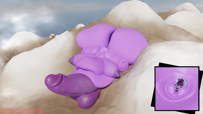 3d blob close-up furry futanari hyper_balls hyper_penis morbidly_obese obese oc purple_fur sunninsfw ussbbw