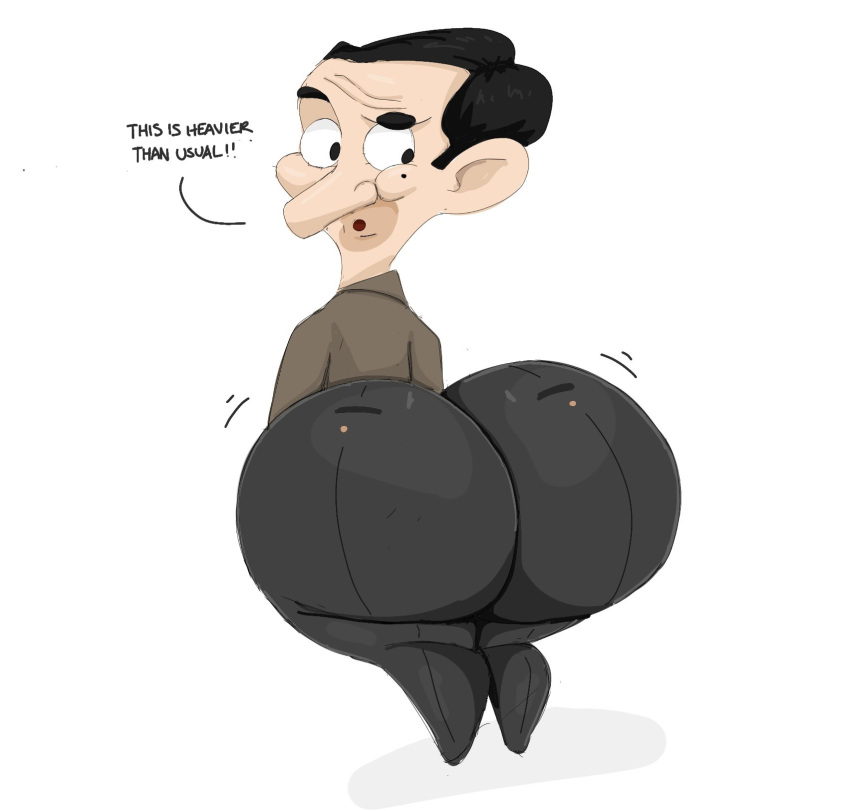 1boy animehikaridesu ass ass_focus belt big_ass big_head british clothed clothing huge_ass male male_only mr._bean mr._bean:_the_animated_series mr._bean_(series) pants solo standing tagme tie toony