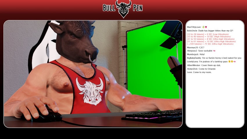 bull_mask capcom chat_box chris_redfield comments exposed exposed_penis hairy_male mask masked_male pipedude resident_evil resident_evil_5 resident_evil_8:_village sex_toy sex_toy_in_ass stream_chat streamer streaming streaming_setup webcam webcam_model