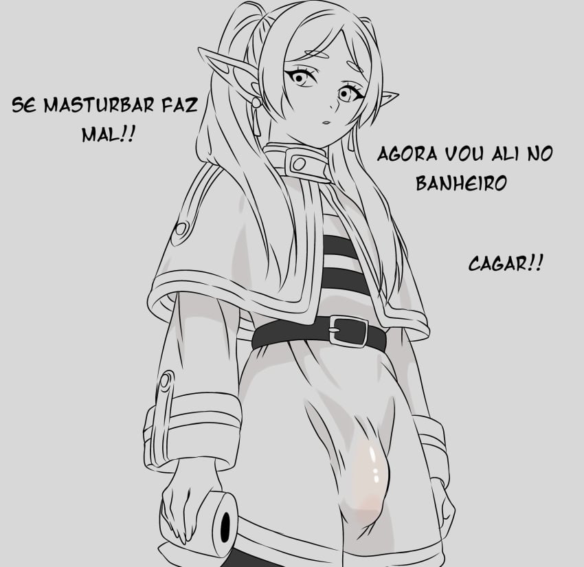 1futa big_penis bulge clothed clothing elf elf_futanari flaccid flaccid_penis frieren frieren_beyond_journey's_end fully_clothed futa_only futanari luz_dreaw penis portuguese_text solo sousou_no_frieren toilet_paper twintails