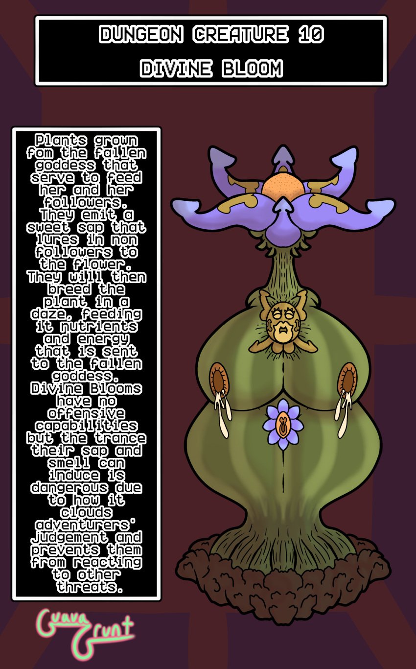 2d big_ass big_breasts character_profile character_sheet flower_pussy gaping_nipples grey_body guavagrunt huge_ass huge_breasts lactation leaking_milk mask monster monster_girl no_face nude nude_female open_pussy orange_nipples original petals plant plant_girl plant_monster roots simple_background stem text thick_thighs thighs