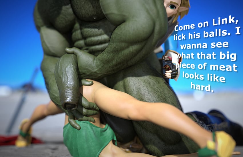 3d bisexual bisexual_male body_hair cellphone flaccid forced foreskin gay hdregrets link muscular muscular_male recording size_difference text the_legend_of_zelda uncircumcised yaoi zelda_(breath_of_the_wild)