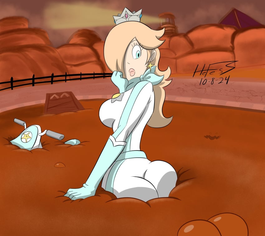 ass bodysuit bone_dry_ruins female female_only hefess jpeg mario_(series) mario_kart mario_kart_8 mud nintendo princess_rosalina quicksand solo super_mario_galaxy tagme