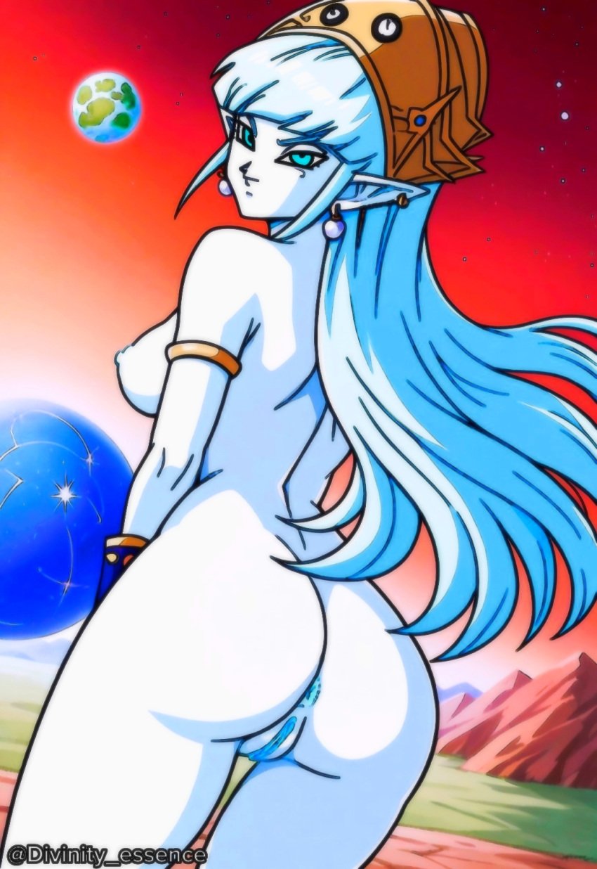 aeos agios ai_generated aios aiosu blue_body blue_eyes blue_hair divinity_essence dragon_ball dragon_ball_heroes goddess ladyaeos perfect_body pointy_ears super_dragon_ball_heroes supreme_kai_of_time time_power_unleashed_form time_power_unleashed_form_(dragon_ball)