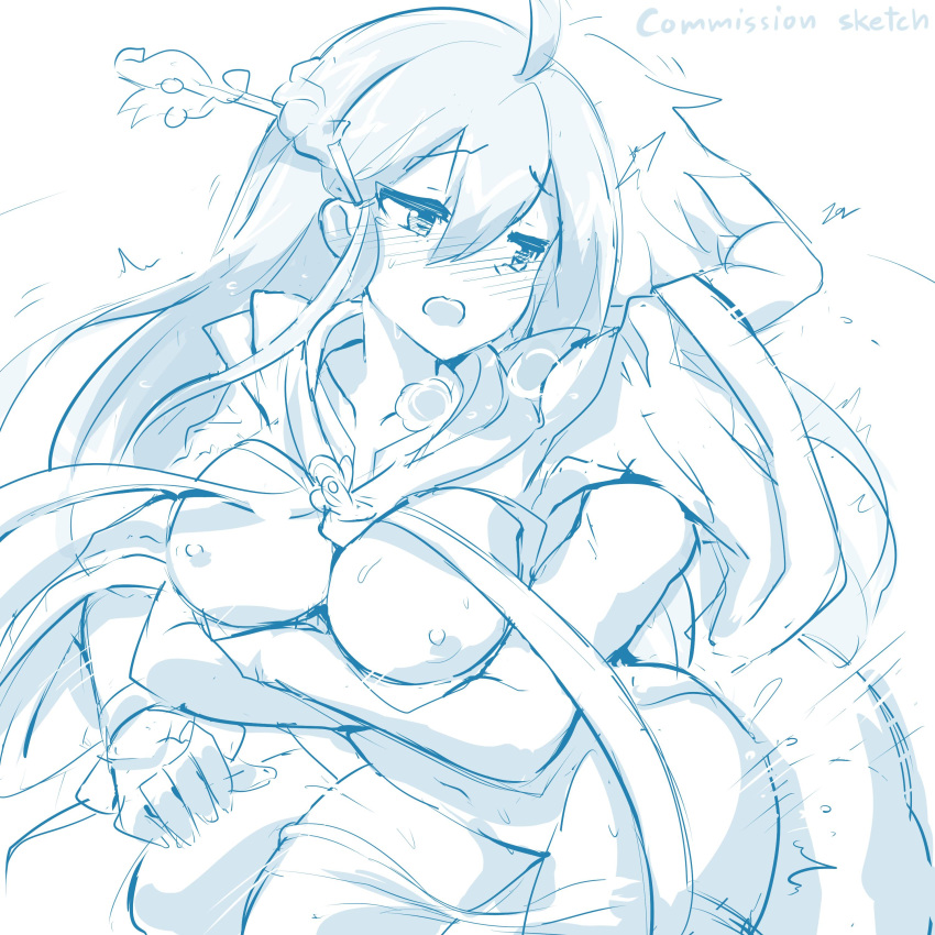 absurdres ahoge ara_haan blush braid breasts breasts_out clothed_sex elsword female hair_ornament hairpin highres nipples sakra_devanam_(elsword) sex sketch sollyz tears