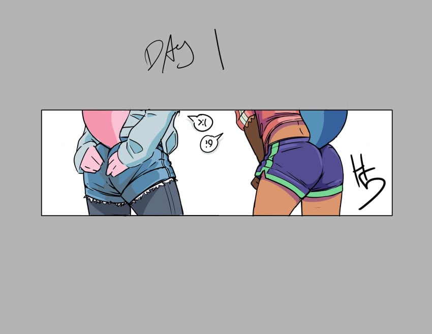 2girls anthro ass brand_new_animal female female_only furry high5art michiru_kagemori multiple_girls nazuna_hiwatashi shorts tagme