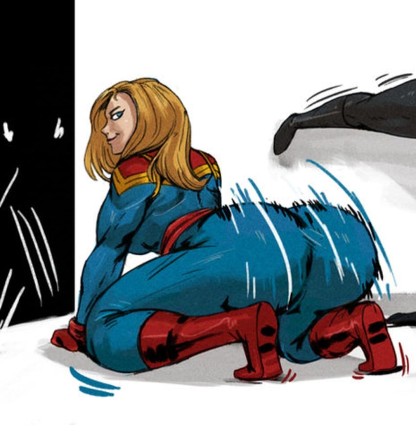 all_fours ass_bigger_than_head ass_focus bedroom_eyes biceps big_ass bimbosparkle blonde_hair blue_eyes bodysuit bouncing_ass captain_marvel carol_danvers cropped dat_ass female_focus female_only fit fit_female huge_ass looking_back marvel marvel_comics movement_lines muscular_female on_knees perfect_body redblacktac seductive seductive_smile shaking_ass shaking_butt smile superheroine thick_ass twerking white_background whore_eyes