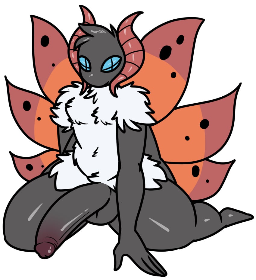 1boy 2018 6_wings alpha_channel antennae anthro anthrofied arthropod big_penis black_hair black_penis black_skin blue_eyes chubby daniruu erection feet fur hair hi_res huge_penis humanoid_penis insect insect_wings kneeling lepidopteran male male_only moth multi_wing nintendo nude penis pokémon_(species) pokemon pokemon_bw simple_background testicles thick_thighs transparent_background video_games volcarona white_fur wide_hips wings