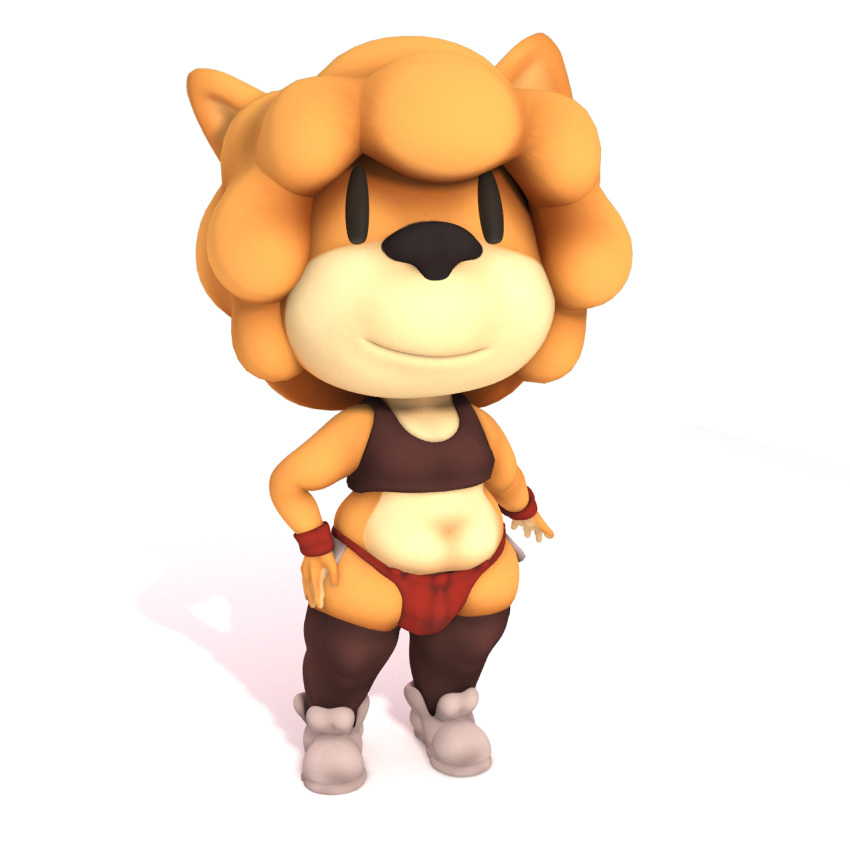 3d afro alpha_channel anthro bulge canine chubby curled_tail cute daisy_dukes footwear hand_on_hip high_tops model pakobutt sneakers switch_(pakobutt) tank_top teapot_(body_type) thighhighs wide_hips wristband