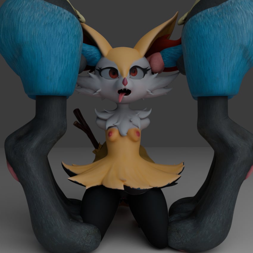 3d_(artwork) blender braixen ear_penetration fucked_silly furry lucario male/female pokemon ribboncatliker