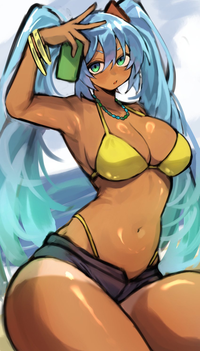 1girls absurd_res brazilian_miku breasts cleavage female female_focus female_only hatsune_miku hi_res large_breasts shigezie solo tanned tanned_female thick_thighs thighs vocaloid wide_hips