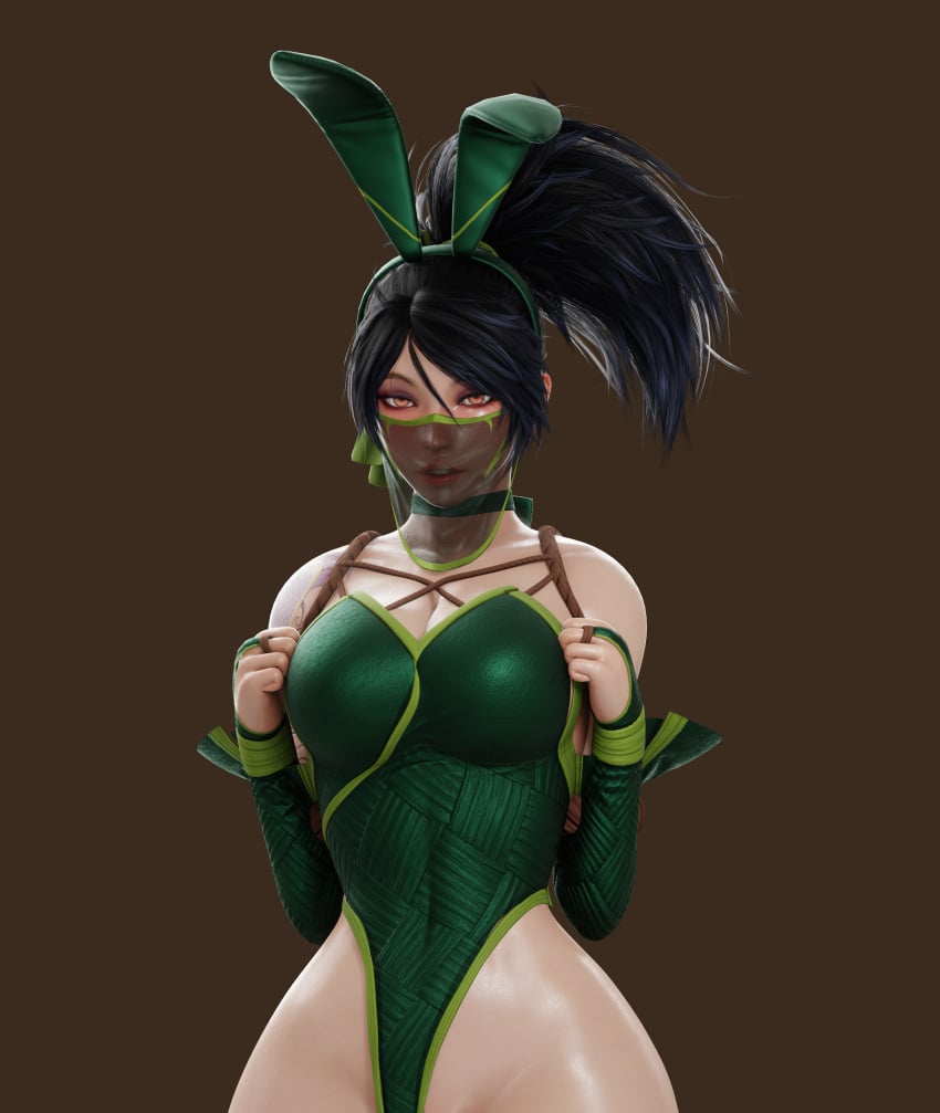 1girls 3d 3d_(artwork) 3d_model akali battle_bunny_akali blender_(software) blender_eevee bondage bunny_costume bunny_ears bunny_girl bunnysuit chi_syrse league_of_legends pose ryanreos