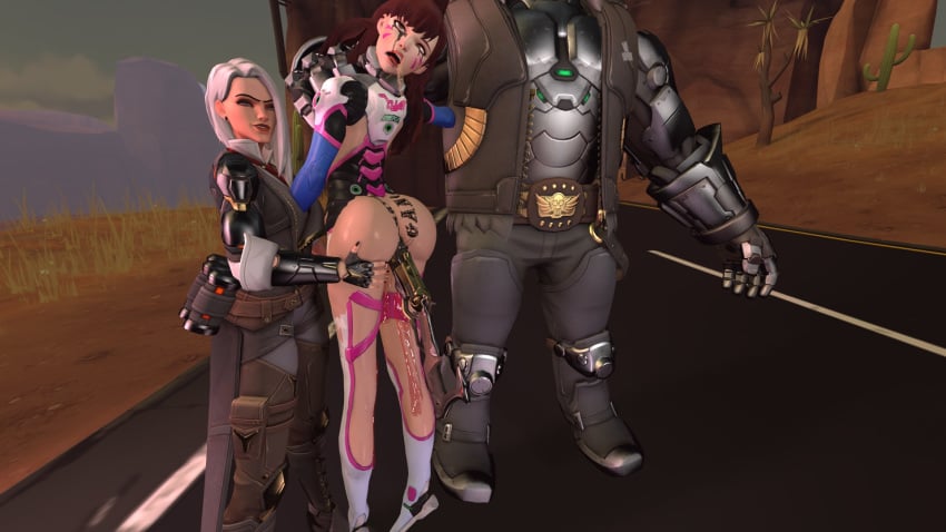 3d ashe_(overwatch) bob_(overwatch) d.va death female_death gore guro overwatch source_filmmaker threesome vaginal_penetration yuri