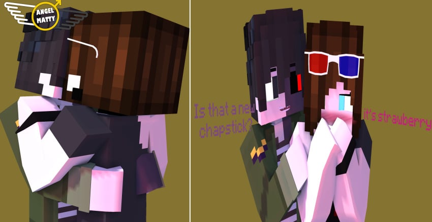 2boys 3d angel-matty demon femboy gay human kissing minecraft scott_moon sheet_matty tagme yaoi