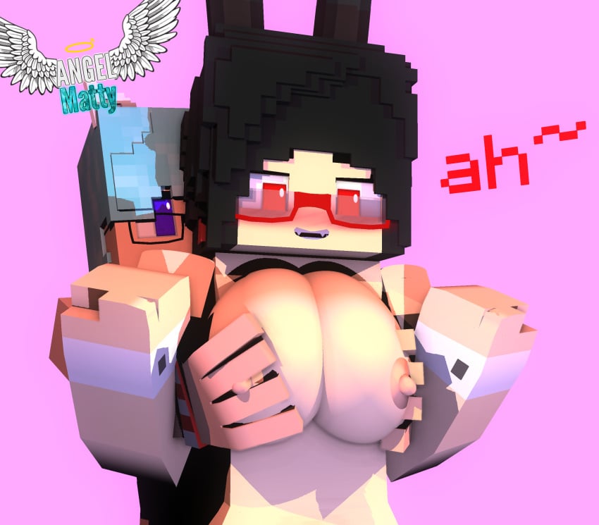 1boy 3d angel-matty ashley_succubi big_breasts blue_hair bluey_alex easter female human minecraft nude playboy_bunny rabbit_girl red_eyes succubus tagme tape