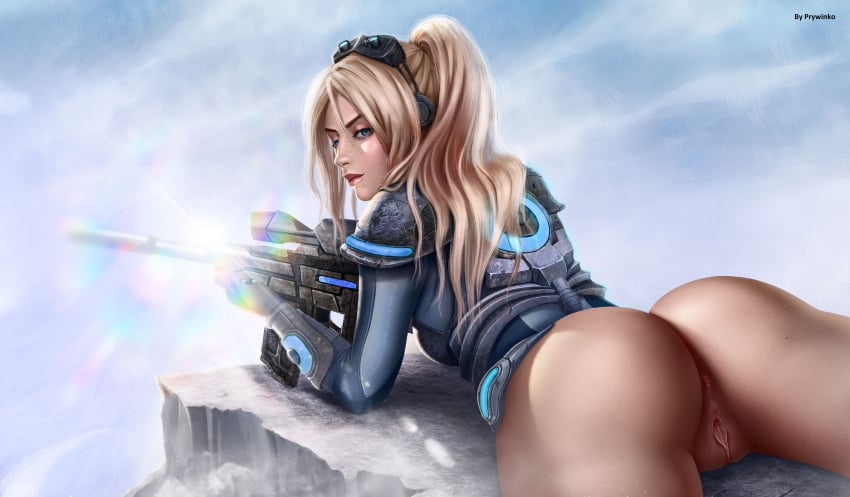 1girls 2d ass blonde blonde_hair bodysuit bottomless breasts female female_only looking_at_viewer looking_back nova_(starcraft) only_female perfect_body prywinko pussy skin_tight solo starcraft starcraft_2 starcraft_ghost text tight_clothing uncensored