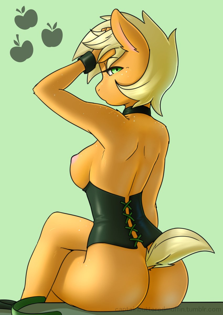 2017 absurdres anthro anthrofied anus applejack_(mlp) ass breasts captainpudgemuffin equine female friendship_is_magic furry highres horse mammal my_little_pony pudgeruffian pussy simple_background solo straight_hair