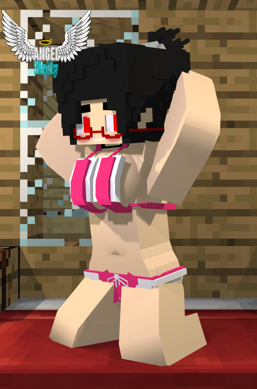 1girls 3d angel-matty angelmatty ashley_succubi big_breasts black_hair character commission female glasses mine-imator minecraft red_eyes solo succubus summer swimsuit tagme