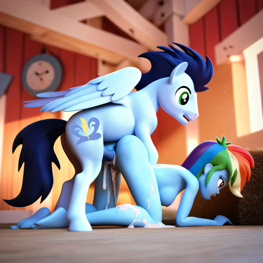 ai_generated anus barn cum cum_in_pussy doggy_style equine horsecock interspecies my_little_pony pony rainbow_dash_(eg) rainbow_dash_(mlp) soarin_(mlp) stallion vagina vaginal_penetration