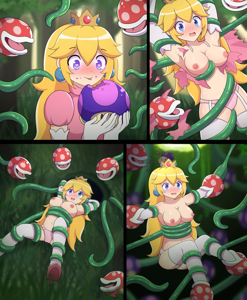 blonde blonde_female blonde_hair comic embarrassed embarrassed_naked_female embarrassed_nude_female enf female lazzysin mario_(series) mushroom naked nipples nude piranha_plant plant_girl plant_transformation princess_peach super_mario_bros. tagme transformation