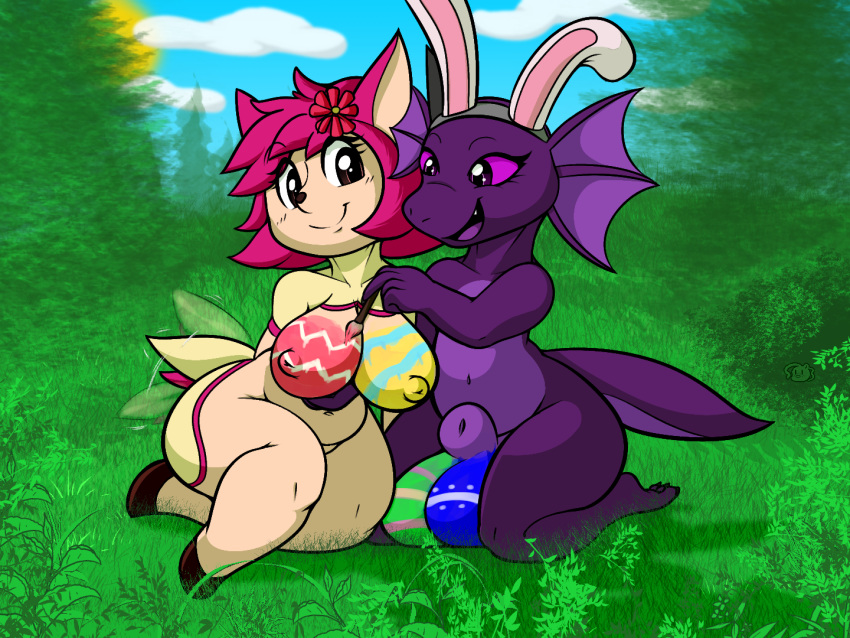 1boy 1girls 2019 3_toes 4:3 4_fingers animal_genitalia anthro anthrofied areolae ass belly big_ass big_breasts big_testicles black_nose bodypaint bottom_heavy breasts bubble_butt bunny_ears cervine chubby claws clouds day deerling dragon duo easter easter_balls easter_breasts egg fake_ears fake_rabbit_ears fangs feet female flower frill fully_sheathed fur furry girly grass green_background hair holidays hooves horae_deerling horn huge_ass huge_breasts huge_testicles kneeling kobold large_breasts lizard male navel nintendo nipples nude original_character outdoors overweight overweight_female paint pink_hair plant plūm_rhazin pokémon_(species) pokemon pokemon_bw puffdraws purple_eyes purple_skin reptile revision scalie sheath short_hair shortstack sitting sky smile straight tailwag testicles thick_thighs toe_claws toes video_games wide_hips yellow_fur