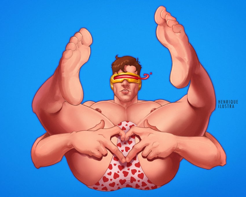 1boy caucasian caucasian_male cyclops_(x-men) feet glasses heart_symbol henriqueilustra male male_only marvel marvel_comics muscles muscular muscular_male scott_summers shirtless_male solo solo_male thick_thighs x-men x-men_97