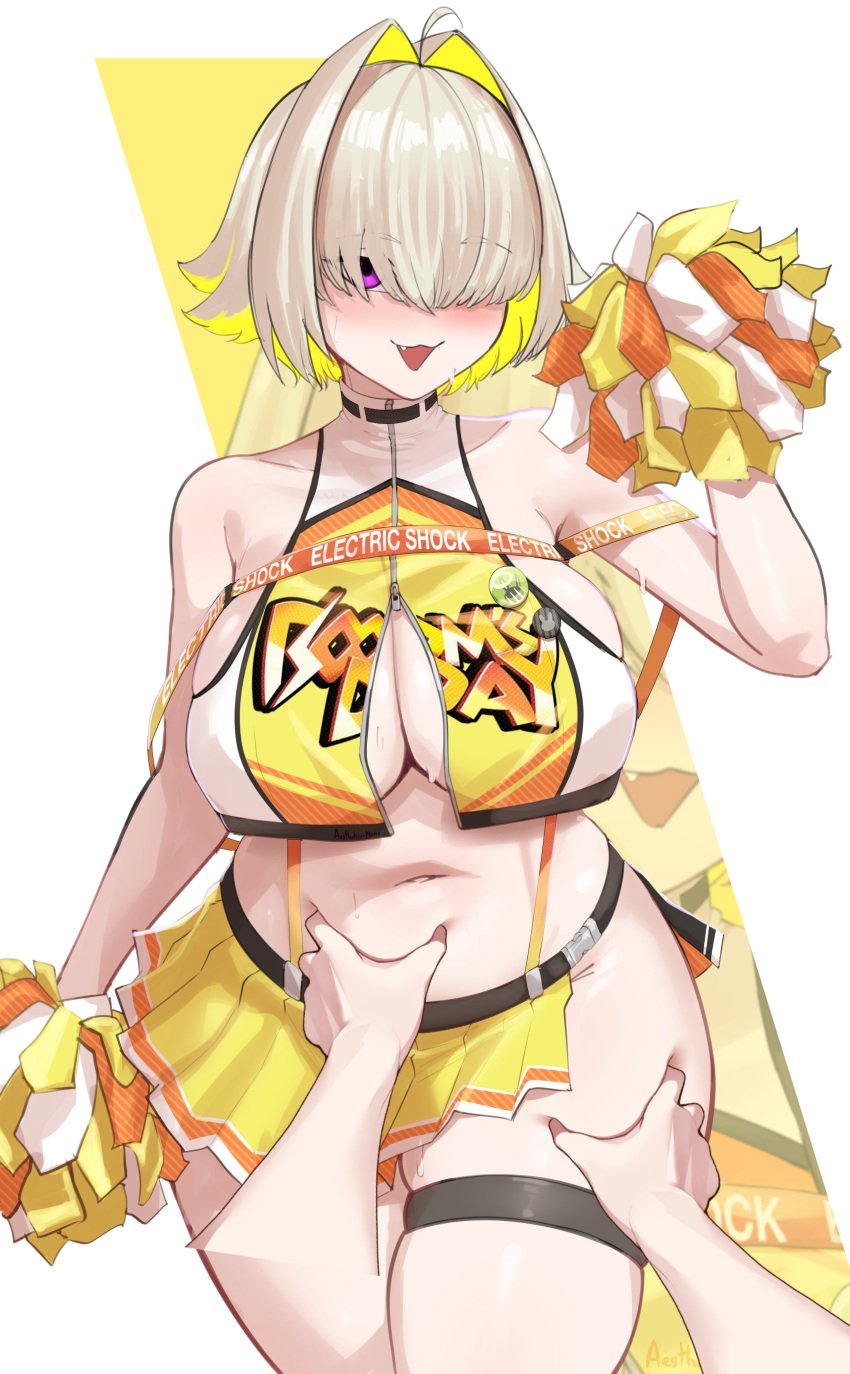 1boy 1girls 2024 2d 2d_(artwork) :3 :d absurd_res aestheticc-meme ahoge bangs bangs_over_eyes belly_button big_breasts blonde_hair blush bodily_fluids breasts busty cheek_grabbing_material_(meme) cheerleader cheerleader_outfit cheerleader_uniform chubby chubby_female clothed clothing curvy curvy_body cute_fang disembodied_arms edit elegg_(nikke) eyebrows_visible_through_hair faceless_male fangs female female_focus full-face_blush goddess_of_victory:_nikke grabbing grabbing_stomach grabbing_thighs hair_over_eyes hair_over_one_eye huge_breasts large_breasts light-skinned_female light-skinned_male light_skin looking_at_viewer male meme microskirt midriff navel pale-skinned_female pale_skin pom_poms pov pov_hands purple_eyes short_hair skimpy_clothes skindentation skirt squeezing standing stomach sweat sweatdrop sweating sweaty_body sweaty_breasts sweaty_thighs text_on_clothing thick_thighs thigh_strap thighs touching tummy voluptuous wide_hips womb_massage