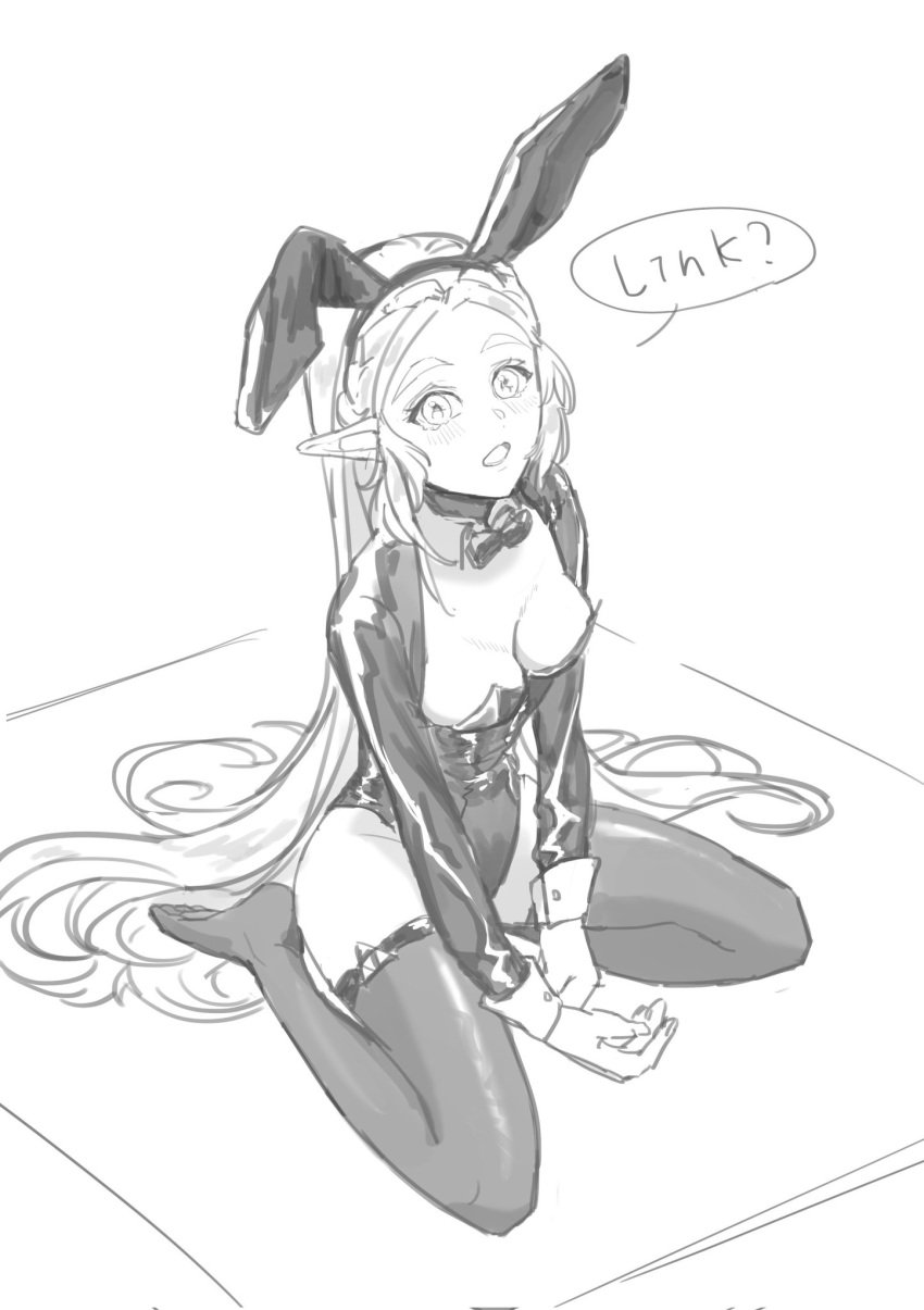 black_and_white bunnysuit elf_ears frost_mourne_ high_heels kneeling long_hair princess_zelda