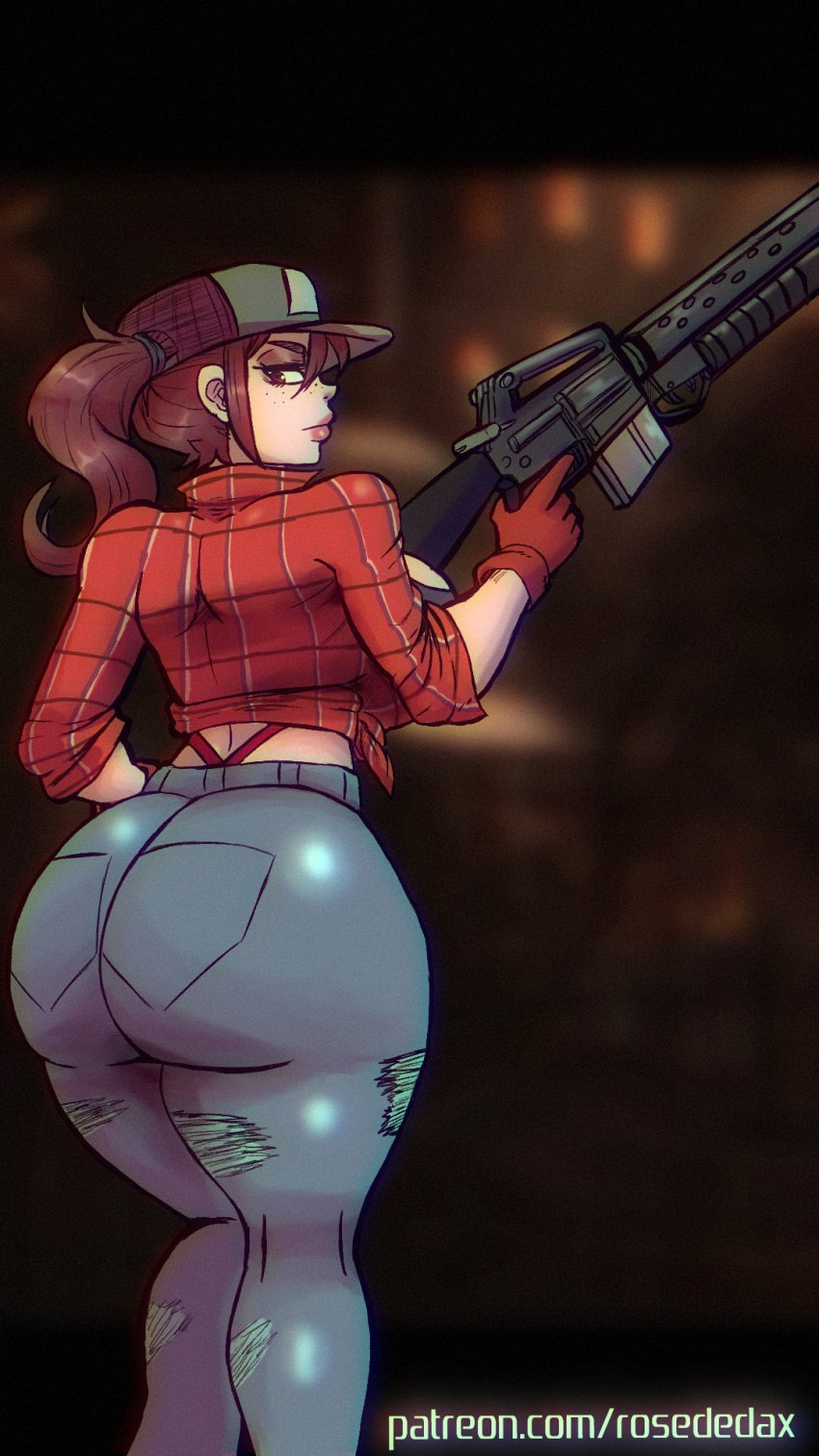 1girls 9:16 abigail_briarton ass ass_bigger_than_head big_ass big_breasts breasts brown_eyes brown_hair call_of_duty call_of_duty_black_ops_2 call_of_duty_zombies colt dat_ass fat_ass female female_only flannel flannel_shirt grenade_launcher gun hat holding_gun holding_weapon huge_ass jeans large_ass large_breasts looking_at_viewer looking_back m16a2 m203 misty_(cod-bops-2) ponytail rifle rosededax