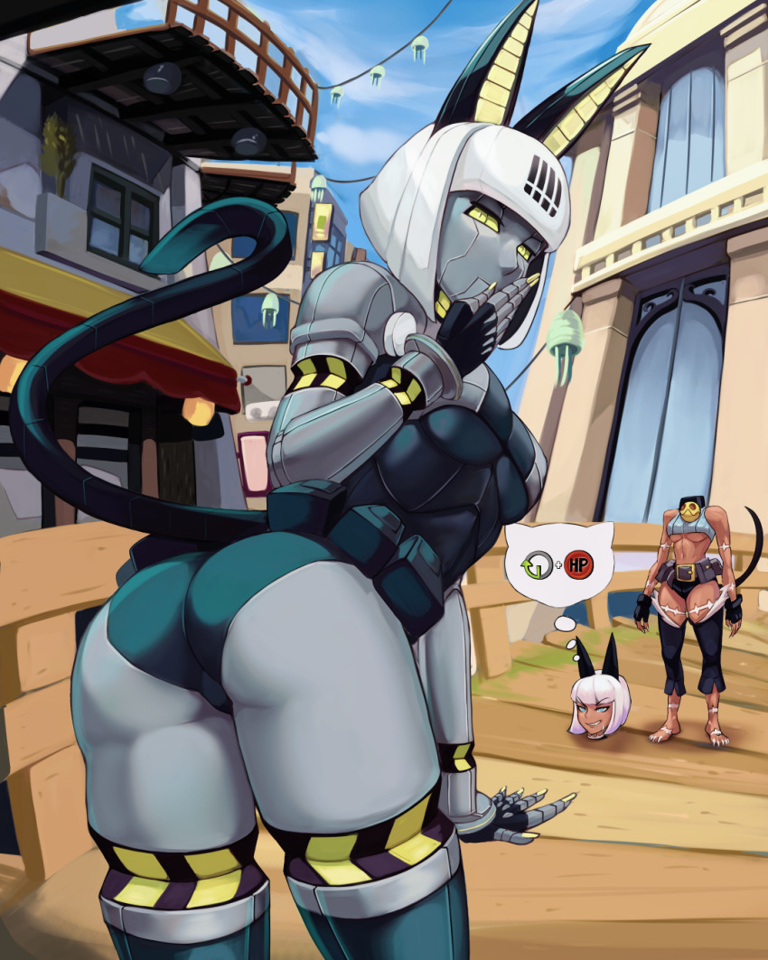 1girls ass cat_ears cat_tail catgirl etahoin female female_only grey_body grey_skin nadia_fortune no_humans robo-fortune robot robot_girl robot_humanoid short_hair skullgirls white_hair yellow_eyes