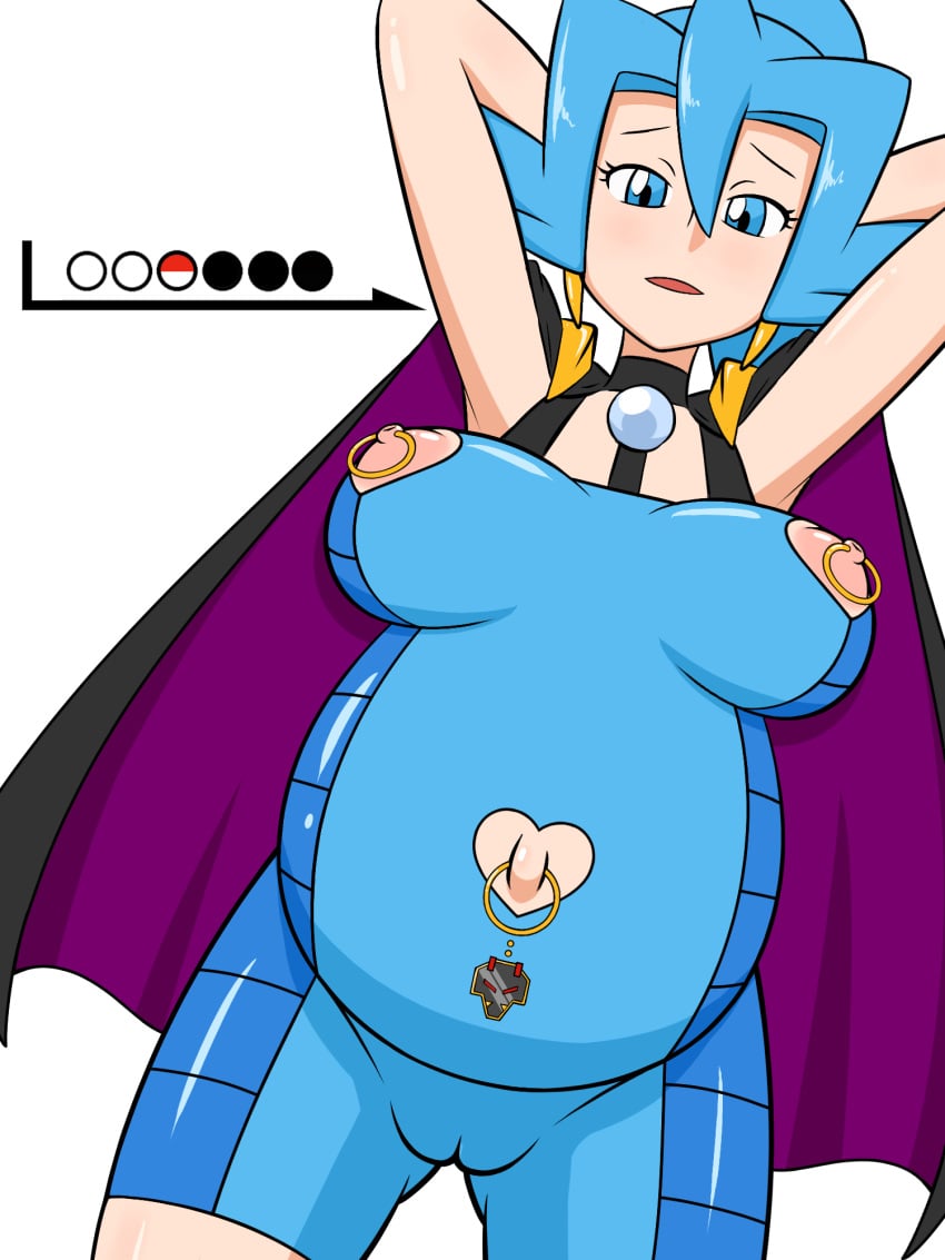 1girls belly big_belly big_breasts blue_hair breasts cameltoe clair_(pokemon) clair_(pokemon_hgss) female gym_badge_(pokemon) gym_leader navel_piercing nipple_piercing nipples outie_navel pokemon pokemon_gsc pokemon_hgss pregnant pregnant_belly_piercing smhhh123 solo