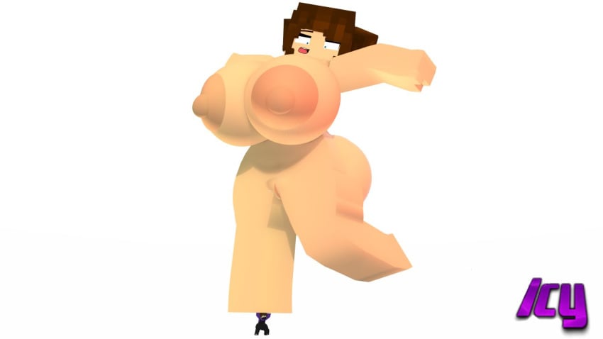 1boy 1girls 3d 3d_(artwork) aaron_(influence_icy) areolae barefoot breasts carrying carrying_partner completely_nude completely_nude_female female full_body giantess huge_size_difference influence_icy julia_(cubanapple) large_breasts male minecraft naked naked_female nipples nude nude_female pussy shocked size_difference