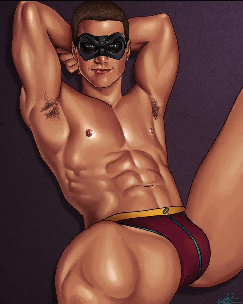 1boy abs actor batman_forever bulge caucasian caucasian_male celebrity chris_o’donnell_(actor) dc dc_comics dick_grayson erection in_character jgiampietro looking_at_viewer male male_focus male_only masked muscular muscular_male robin_(dc) robin_(dick_grayson) shirtless_male solo solo_focus underwear underwear_only