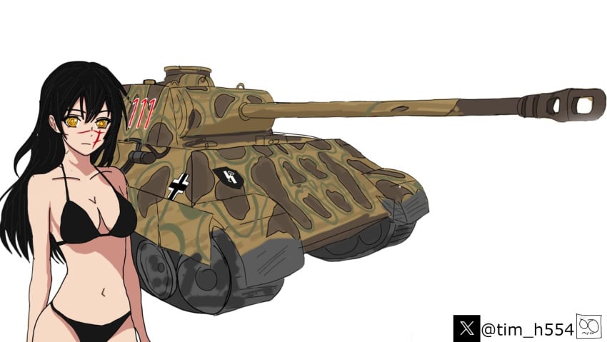 bikini black_bikini black_hair chainsaw_man color demon demon_girl digital_drawing_(artwork) digital_media_(artwork) history mitaka_asa nazi panther tank tim_heyderich waffen-ss wehrmacht ww2 yoru_(chainsaw_man)