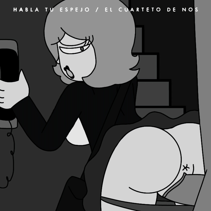 2024 against_wall album_cover anon anus ass bag black_and_white black_coat black_lipstick bob_cut clothed_female_nude_male cuarteto_de_nos doggy_style el_cuarteto_de_nos female grey_skirt habla_tu_espejo holding_object latina male/female nameless_character no_color nude_male_clothed_female outside panties_down parody penis_in_pussy simple_coloring spanish_text tagme telephone vaginal_insertion vaginal_penetration vaginal_sex vikotoyarina