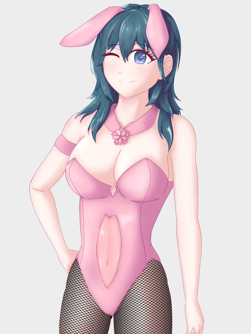 1girls alternate_costume blue_eyes blue_hair breasts bunny_ears bunny_girl bunnysuit byleth_(fire_emblem) byleth_(fire_emblem)_(female) cameltoe cleavage clothed female female_only fire_emblem fire_emblem:_three_houses fishnets girl im_tim large_breasts medium_hair navel_cutout nintendo solo wink