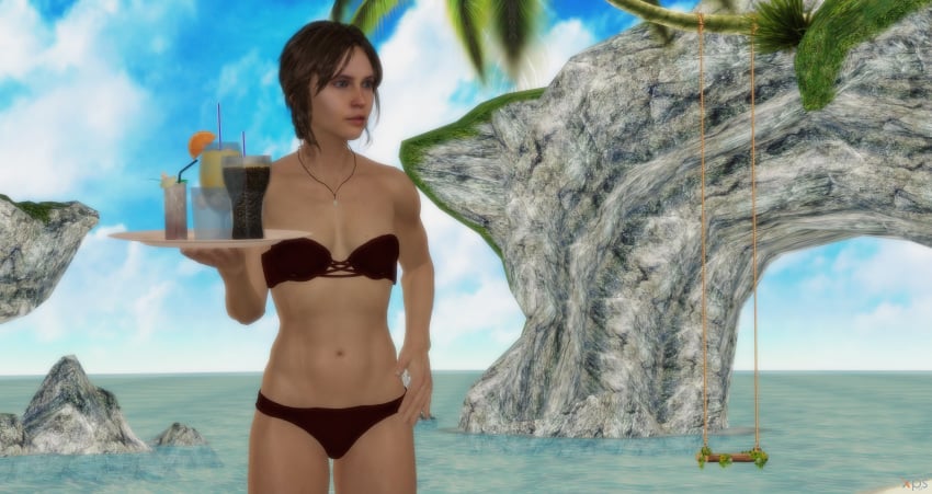 3d drinks female jyn_erso red_bikini rogue_one:_a_star_wars_story seaside star_wars waitress