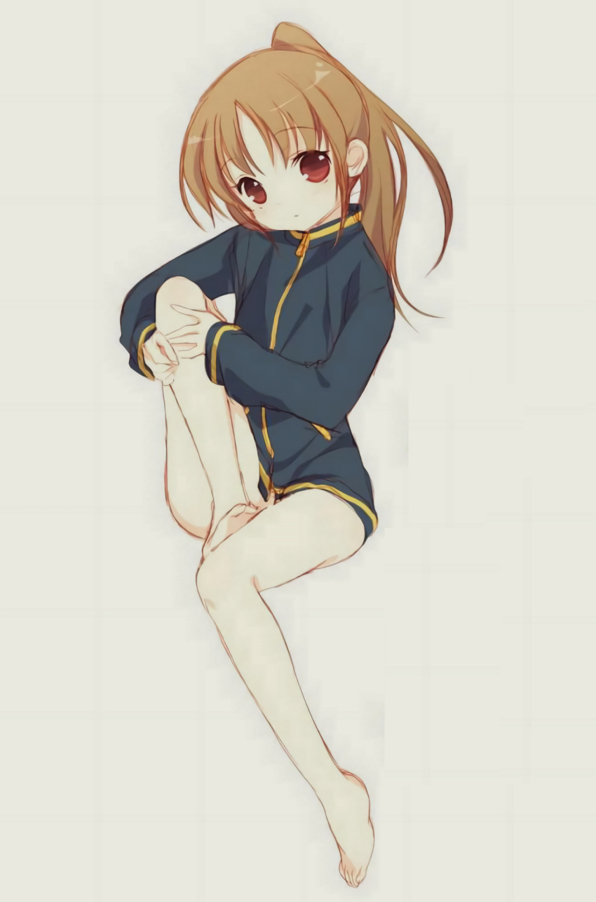 bare_legs barefoot bottomless female long_sleeves naked_track_jacket pantless ponytail saki_achiga-hen takakamo_shizuno track_jacket