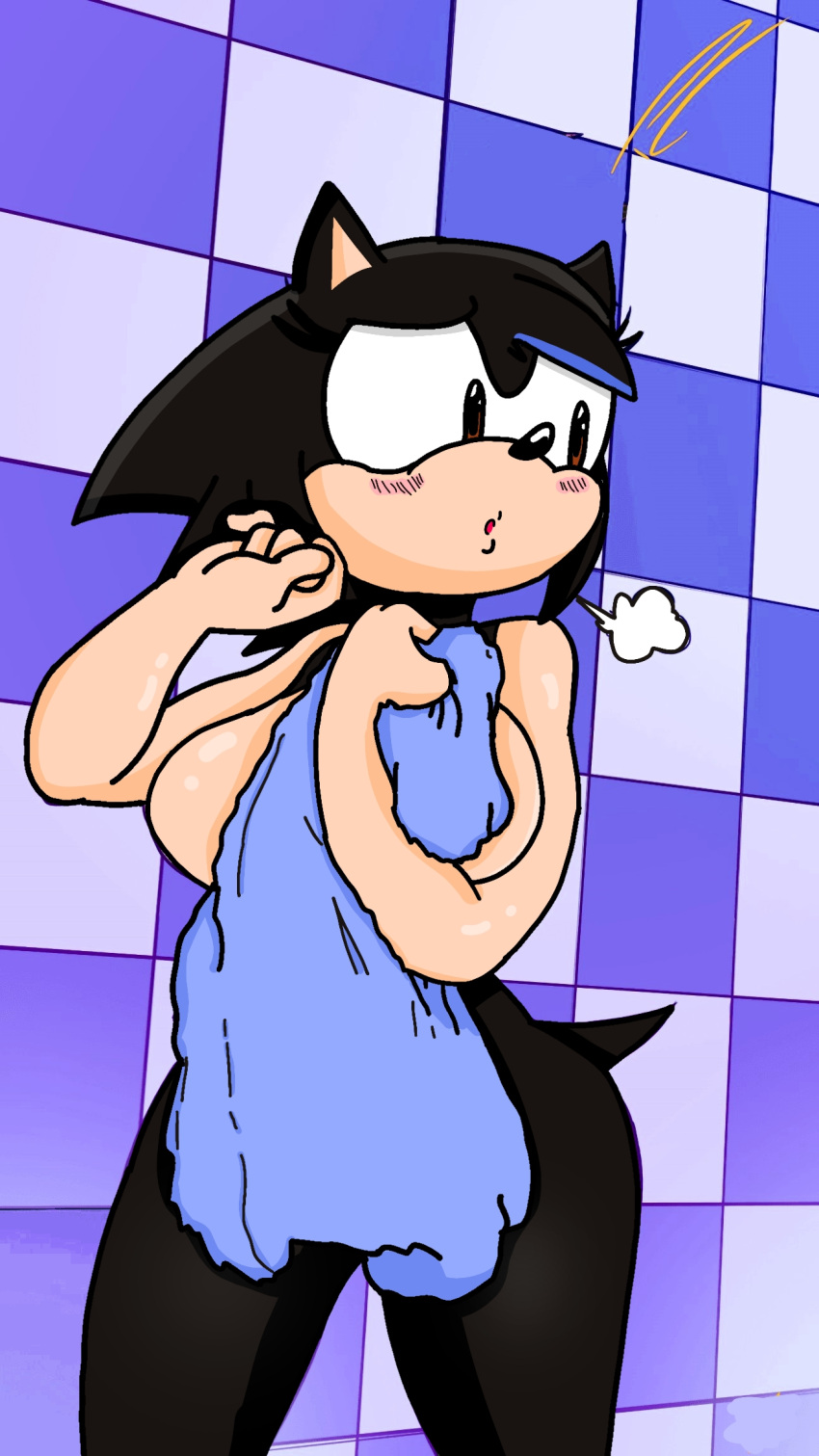 covering_self hedgehog_humanoid majin_tubby_ sonic_(series) sonic_oc towel