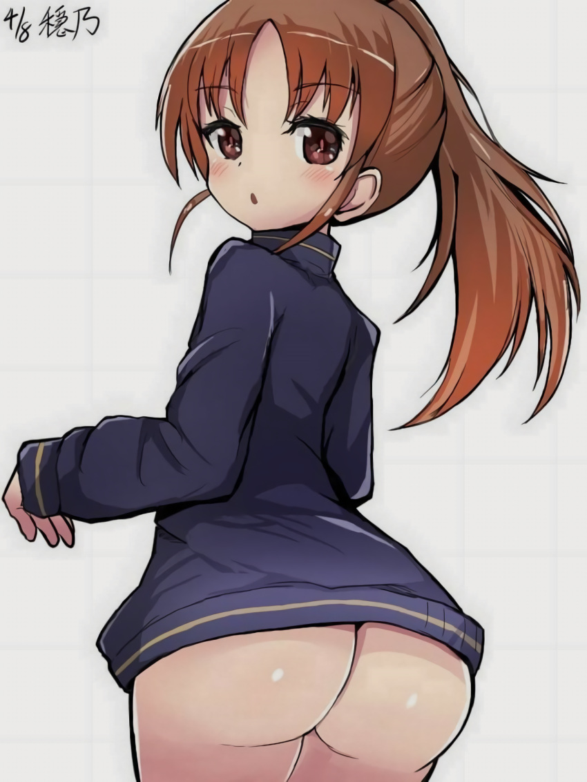 ass bare_legs bottomless female long_sleeves naked_track_jacket pantless ponytail saki_achiga-hen takakamo_shizuno track_jacket