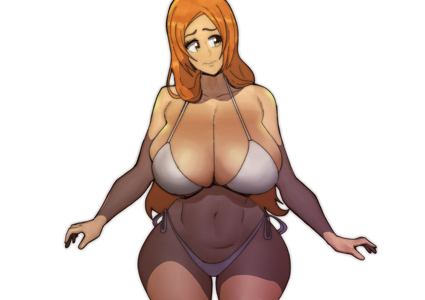 1girls bikini bleach breasts doublehero female female_only high_resolution inoue_orihime large_breasts solo swimsuit thick_thighs thighs very_high_resolution white_background wide_hips