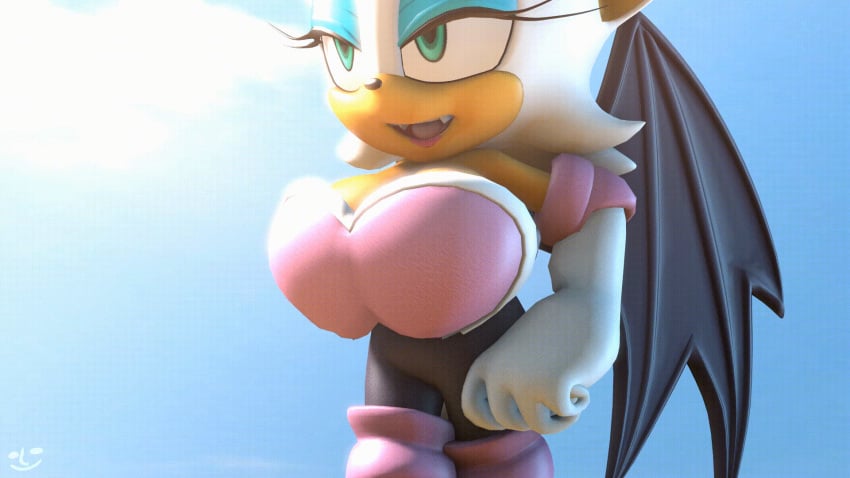 3d 3d_model anthro bodysuit breasts furry jiggling_breasts loop low_framerate mobian mobian_(species) mobian_bat neckline rouge_the_bat sega sonic_(series) sonic_adventure_2 sonic_the_hedgehog_(series) uwotinfokm8