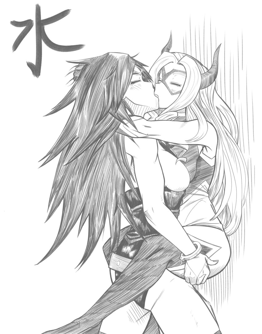 against_wall boku_no_hero_academia kissing lesbian_kiss midnight_(my_hero_academia) mizutori mizutori_(artist) mount_lady my_hero_academia picked_up picking_up sucking_tongue yuri yuu_takeyama