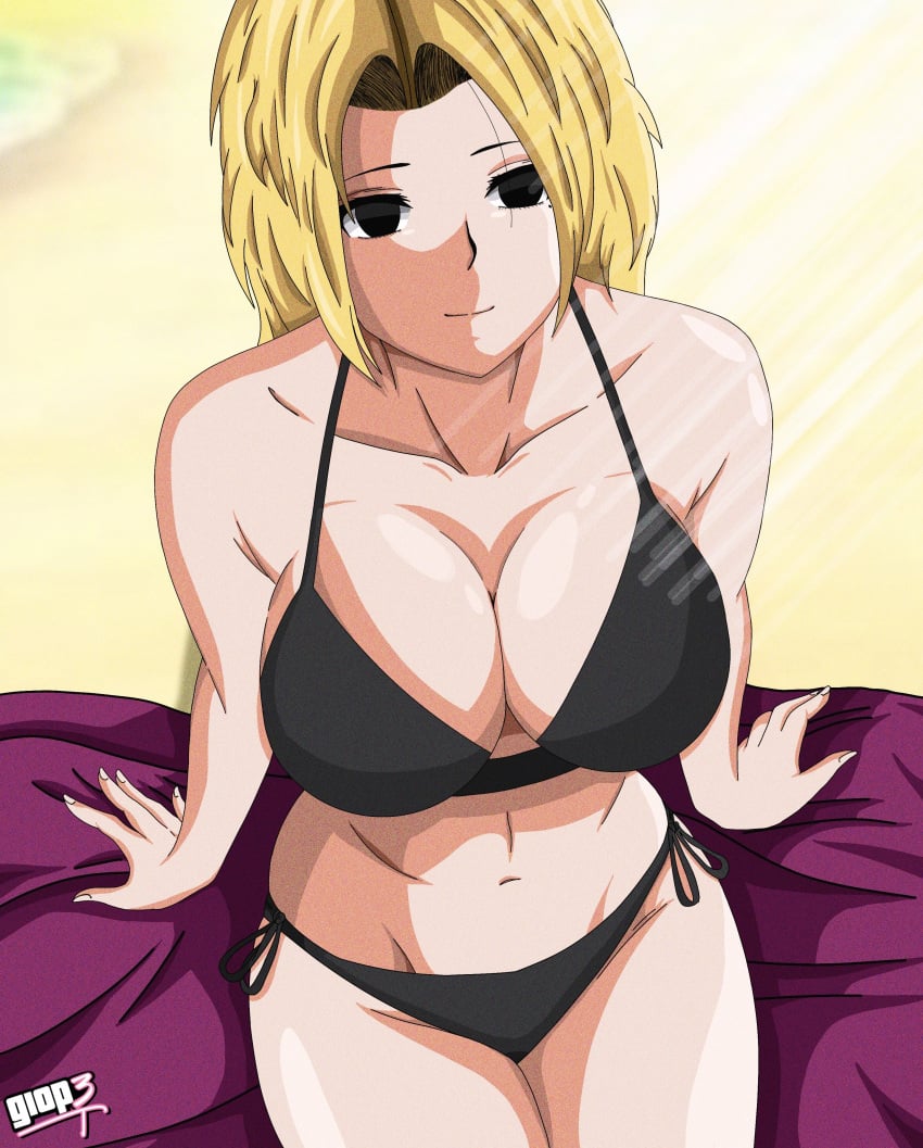 1girls big_breasts bikini blonde_hair clothing female female_focus female_only giop3gt long_hair looking_at_viewer nataly_(new_games_inspector) new_games_inspector sand sitting voluptuous voluptuous_female