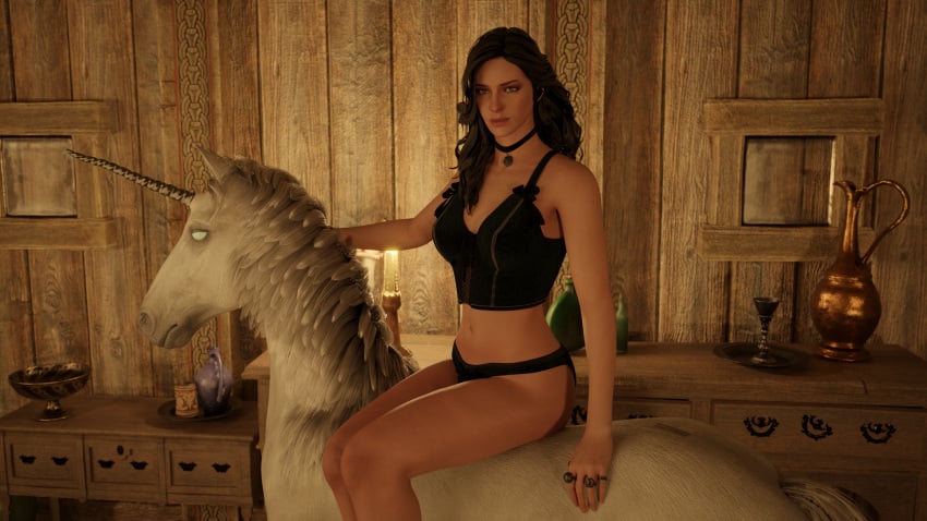 1girls 3d black_hair black_panties lingerie nodern03 panties the_witcher_(series) the_witcher_3:_wild_hunt yennefer