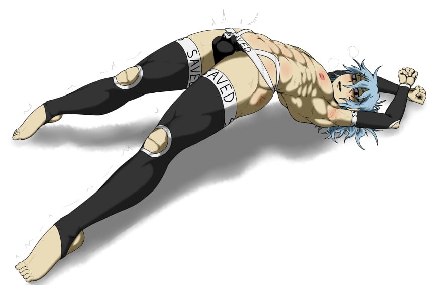 1boy armpits armwear blacked blacked_clothing bridge_position bulge bulge_through_clothing color crossed_arms eyebags kiahl legs_apart lobsterkiahl muscular_male my_hero_academia shigaraki_tomura spade spade_(shape) spade_panties stirrup_legwear stirrup_socks stirrup_stockings stirrup_thighhighs thong thong_bikini tomura_shigaraki workout_clothes workout_clothing yaoi