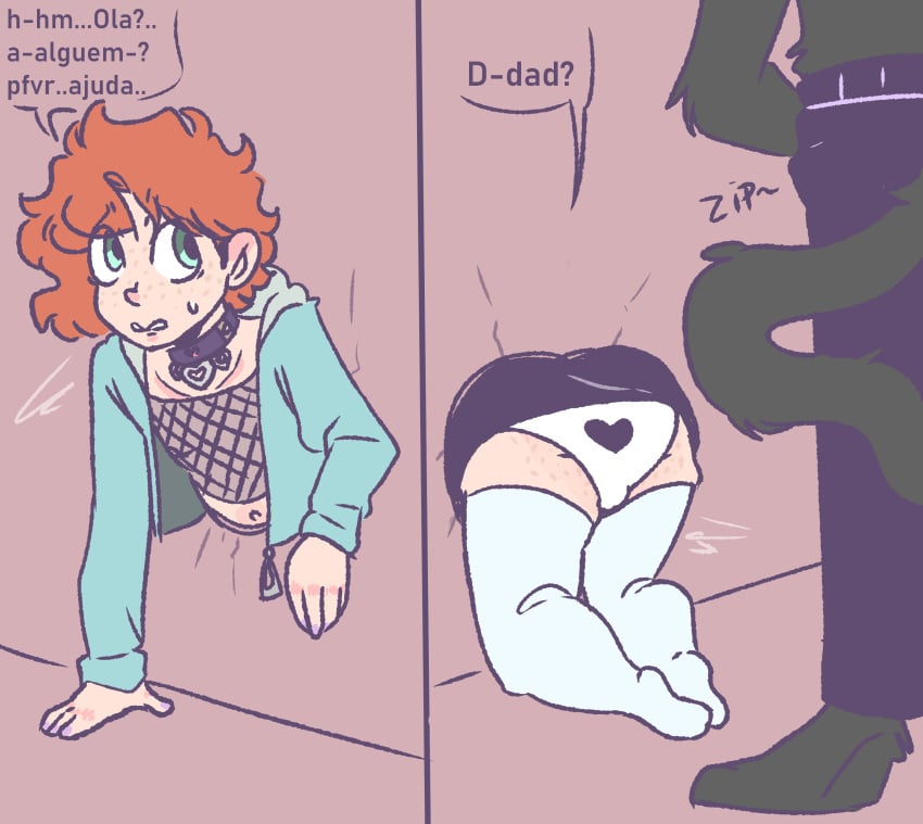 2boys 2d 2d_(artwork) anthro concerned femboy freckles ginger ginger_hair imminent_rape imminent_sex kajuu original_character red_hair stuck stuck_in_wall unzipping