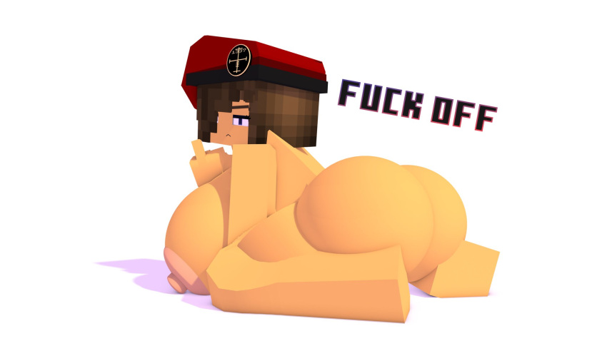 1girls 3d 3d_(artwork) areolae barefoot big_breasts breasts brown_hair completely_nude completely_nude_female cubanapple female female_only flipping_viewer_off full_body kneeling looking_at_viewer looking_back middle_finger minecraft naked naked_female nipples nude nude_female samantha_(cubanapple) short_hair solo solo_female