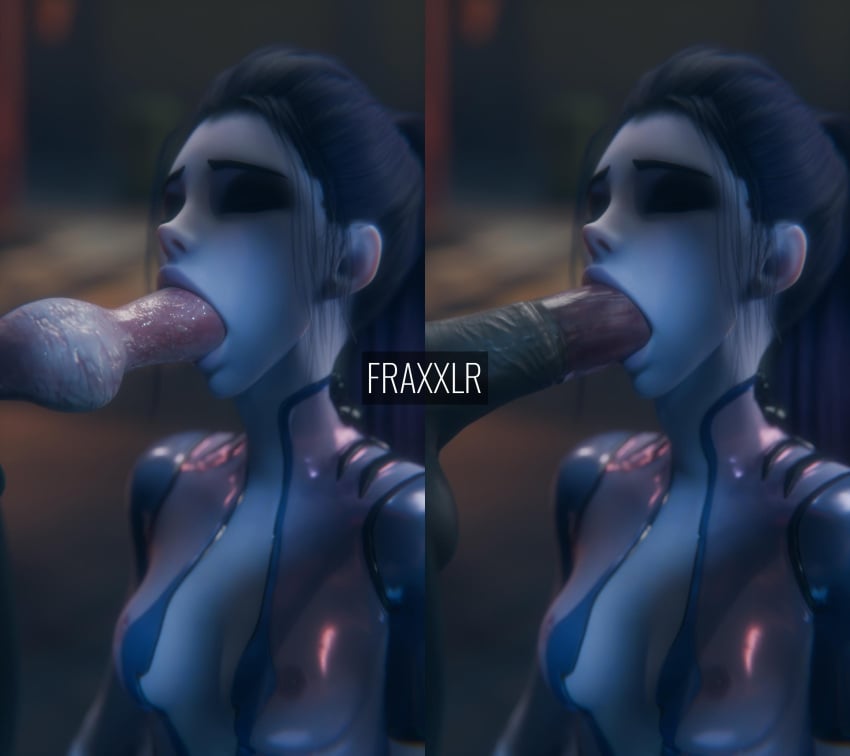 amelie_lacroix beast big_breasts blowjob canine cock fraxxlr horsecock nipples overwatch overwatch_2 see-through see-through_clothing sucking sucking_penis widowmaker zoophilia